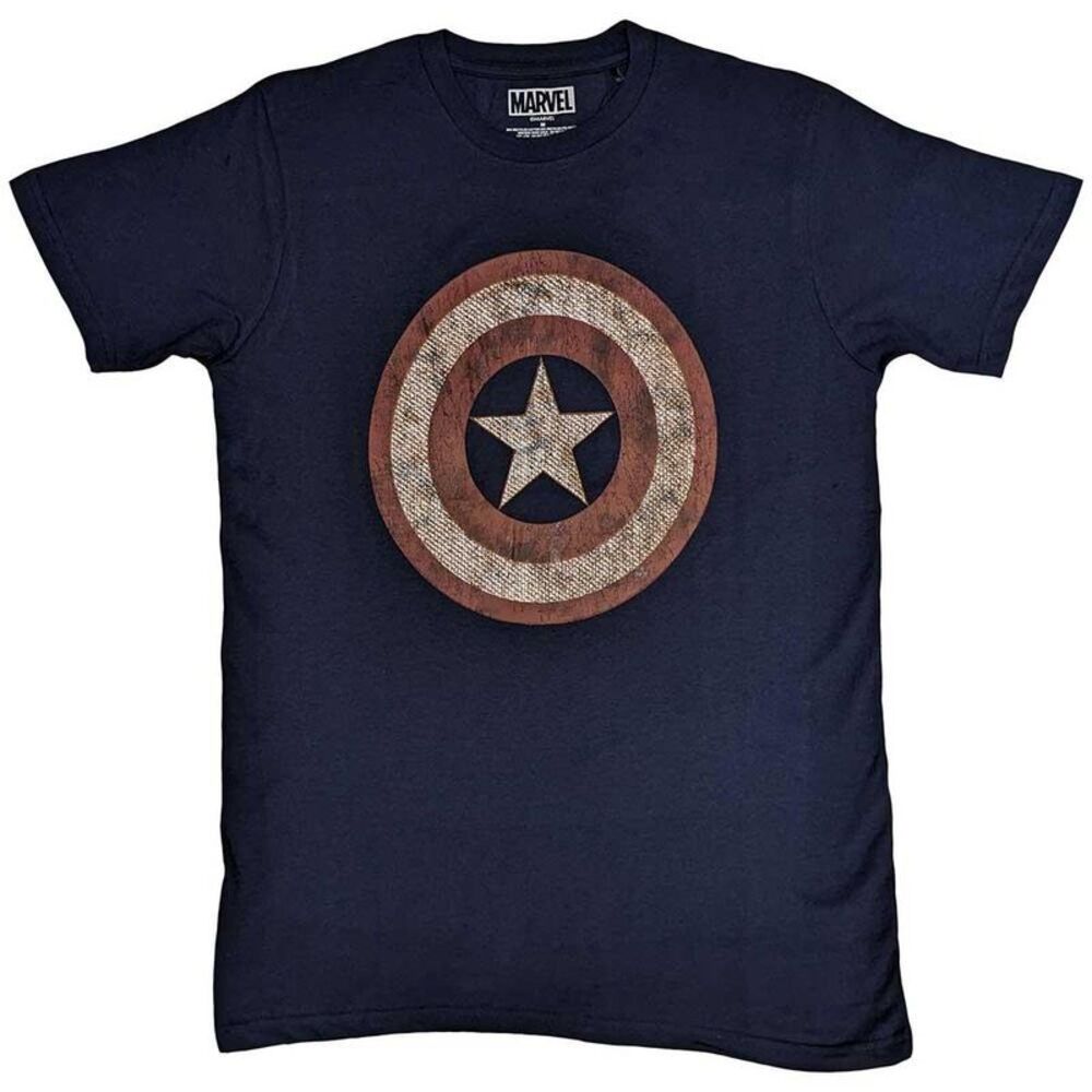 Captain America Unisex Adult Shield Embroidered T-Shirt / Navy Blue